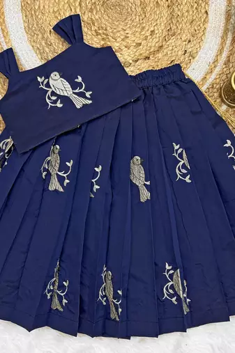 Baby Girls Readymade South Indian Pattu Pavadai Blue Lehenga Choli Set For Kids