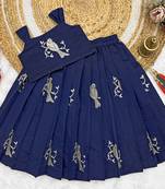 Baby Girls Readymade South Indian Pattu Pavadai Blue Lehenga Choli Set For Kids