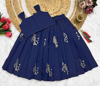 Baby Girls Readymade South Indian Pattu Pavadai Blue Lehenga Choli Set For Kids 2