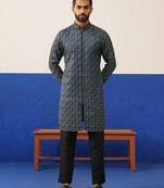 Black shimmer front open kurtas