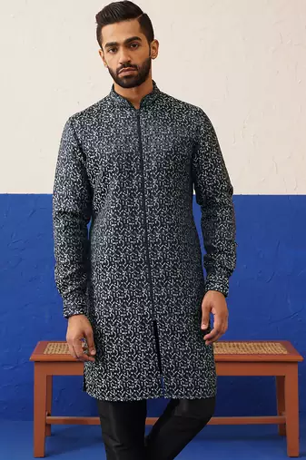 Black shimmer front open kurtas