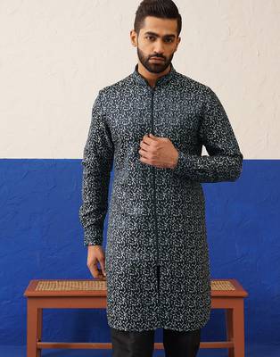 Black shimmer front open kurtas 3