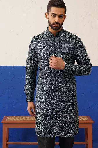 Black shimmer front open kurtas