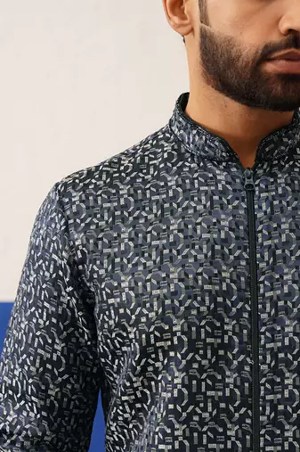 Black shimmer front open kurtas