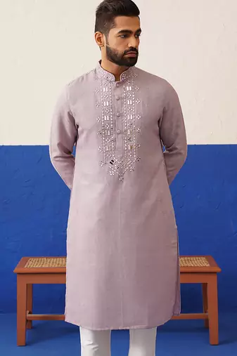 Onion pink mirror embroidery kurtas