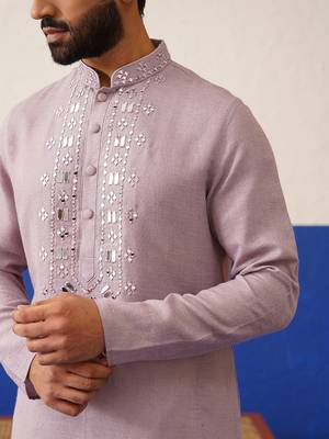 Onion pink mirror embroidery kurtas 4