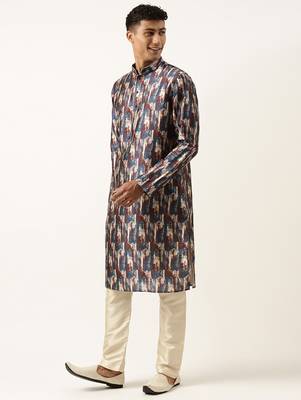 Blue indigo abstract dabu print kurta 3