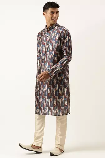 Blue indigo abstract dabu print kurta