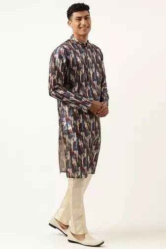 Blue indigo abstract dabu print kurta