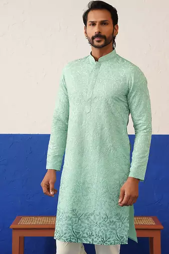 Powder green embroidered kurtas