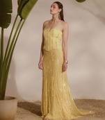 yellow embroidered organza lehenga with bustier