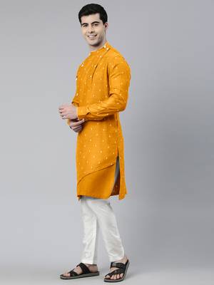 Mustard design asymmetrical kurtas 3
