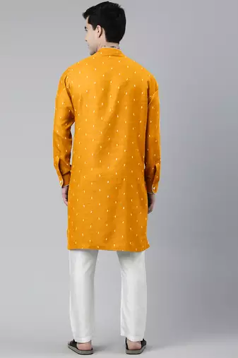 Mustard design asymmetrical kurtas