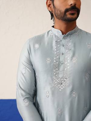 Grey sequin embroidered ceremonial kurtas 2