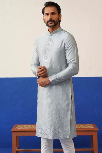 Grey sequin embroidered ceremonial kurtas