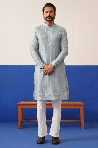 Grey sequin embroidered ceremonial kurtas
