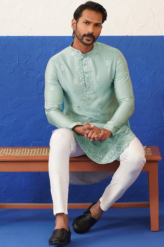 Aqua blue sequin embroidered ceremonial kurtas