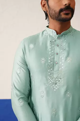 Aqua blue sequin embroidered ceremonial kurtas