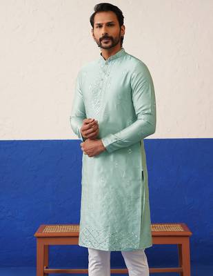 Aqua blue sequin embroidered ceremonial kurtas 3
