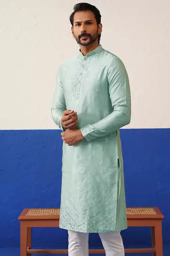 Aqua blue sequin embroidered ceremonial kurtas
