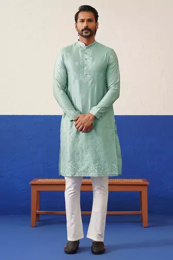 Aqua blue sequin embroidered ceremonial kurtas