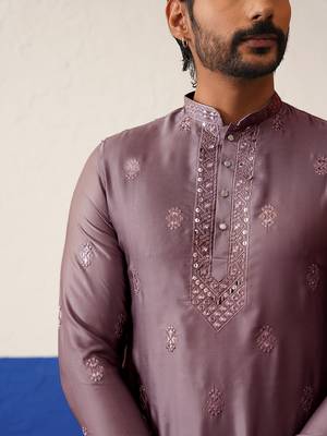 Brown sequin embroidered ceremonial kurtas 2