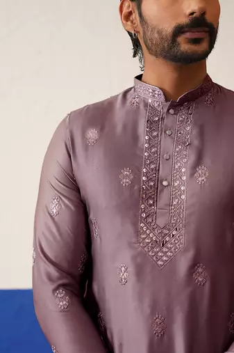 Brown sequin embroidered ceremonial kurtas