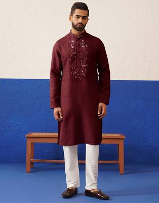 Maroon mirror embroidery kurtas 1