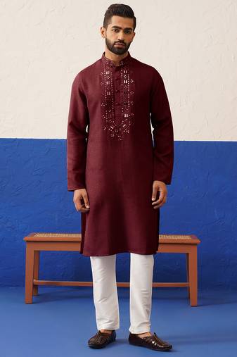 Maroon mirror embroidery kurtas