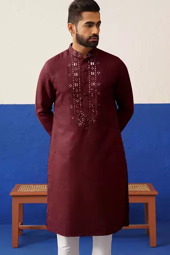 Maroon mirror embroidery kurtas