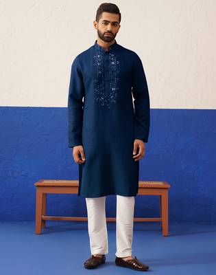 Navy blue mirror embroidery kurtas 1