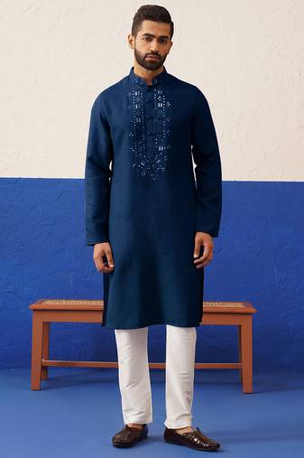 Navy blue mirror embroidery kurtas