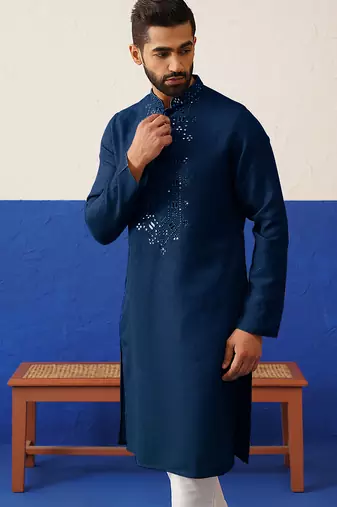 Navy blue mirror embroidery kurtas