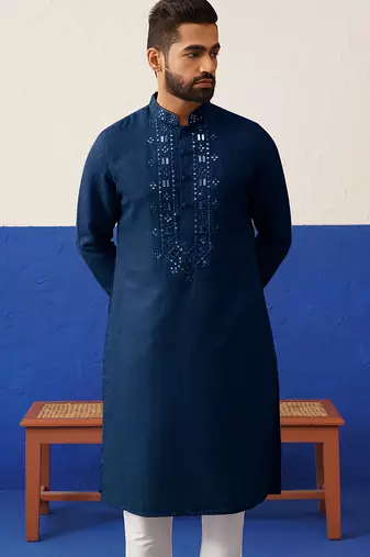 Navy blue mirror embroidery kurtas