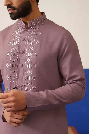 Peach mirror embroidery kurtas