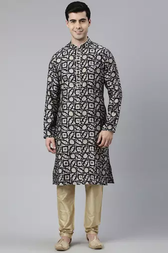 Midnight blue batik print kurta