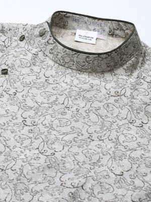 Grey block printed angrakha style chanderi silk kurtas 2