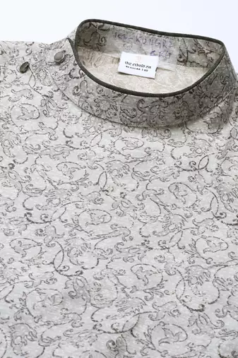 Grey block printed angrakha style chanderi silk kurtas