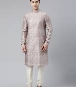 Pink floral block printed angrakha chanderi silk kurtas