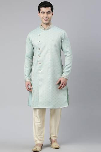 Sky blue brocade silk kurtas