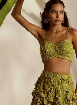 green embroidered organza lehenga 5