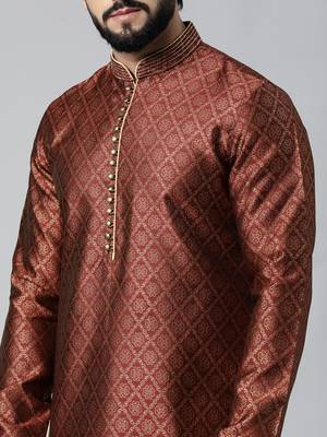 Maroon with golden floral jaal open kurtas 3