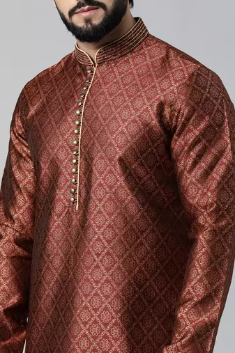 Maroon with golden floral jaal open kurtas