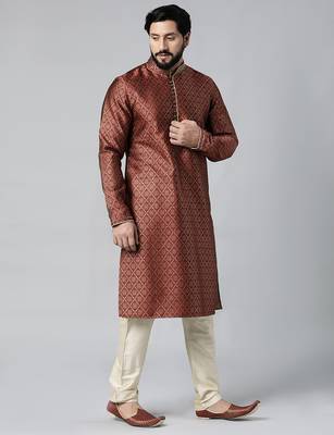 Maroon with golden floral jaal open kurtas 4