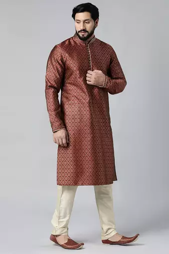 Maroon with golden floral jaal open kurtas