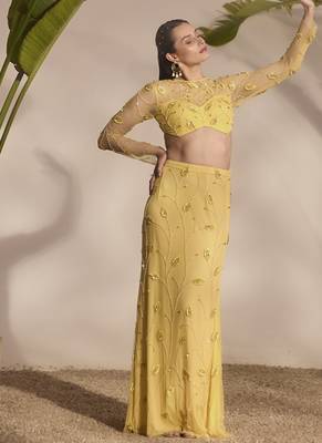 yellow embroidered net lehenga with blouse 5