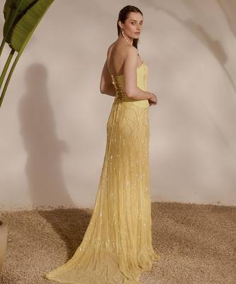 yellow embroidered organza lehenga with bustier 5