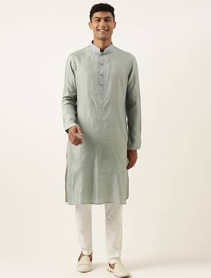 Greyish blue jacquard kurta 1