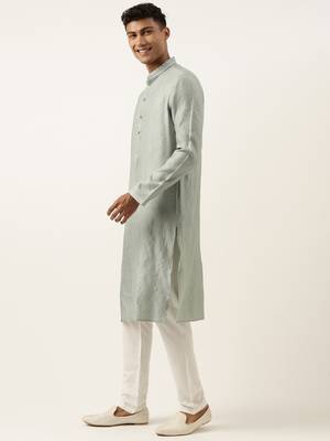 Greyish blue jacquard kurta 3