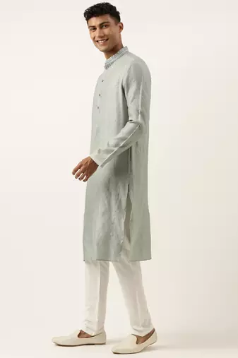 Greyish blue jacquard kurta